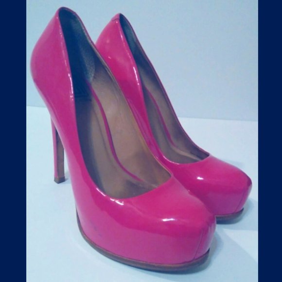 POUR LA VICTOIRE 6.5 PINK GLOSSY PATENT IRINA LEATHER PLATFORM HEELS - Picture 2 of 15
